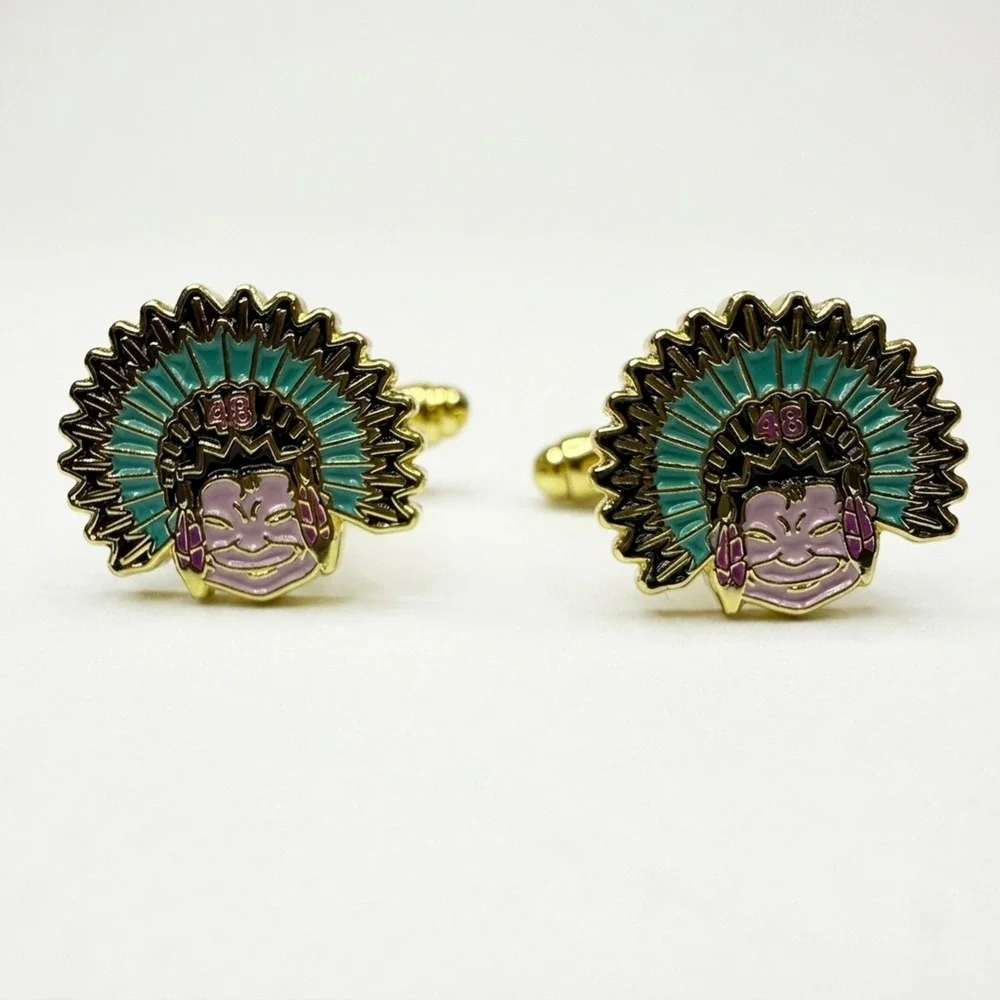 Chief Headdress Cufflinks Gold Tone Enamel Native American Inspired Jewelry